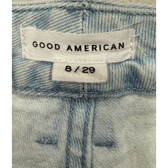 Good American Jeans Womens Sz 8 Blue Flare Wide Leg High Rise Distressed Raw Hem - Picture 8 of 10